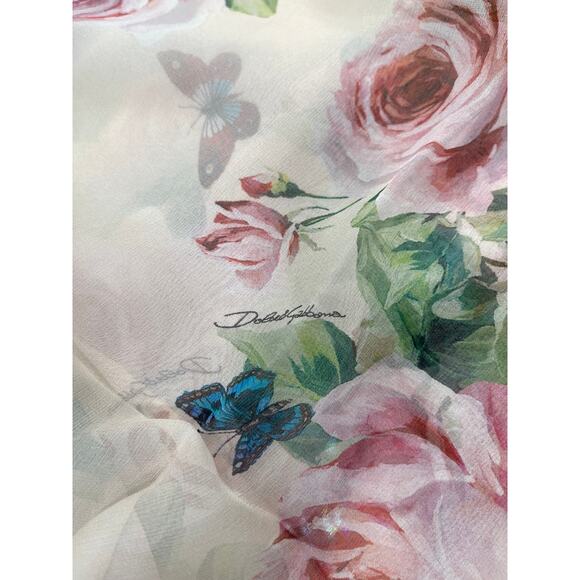Dolce & Gabbana Floral Printed luxury lightweight silk scarf Shawl Pink Multi - Picture 9 of 11